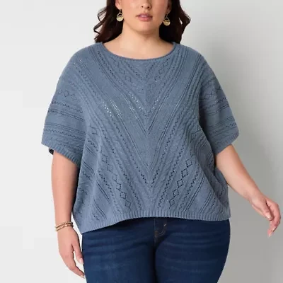 Frye and Co. Plus Pointelle Womens Crew Neck Short Sleeve Pullover Sweater
