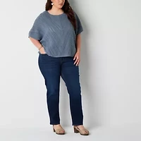 Frye and Co. Plus Pointelle Womens Crew Neck Short Sleeve Pullover Sweater
