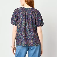 St. John's Bay Womens Round Neck Short Sleeve Blouse