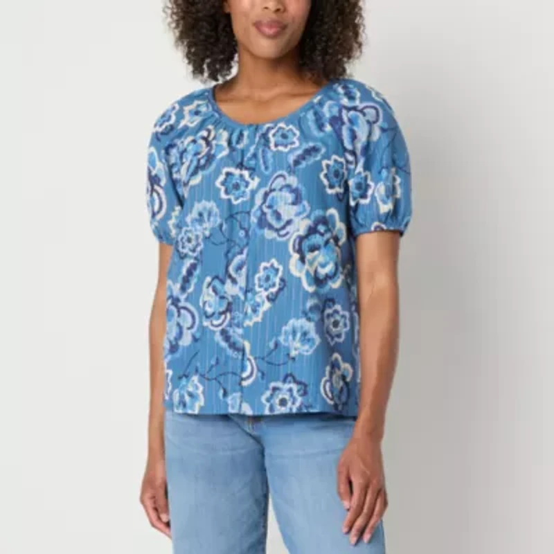 St. John's Bay Womens Round Neck Short Sleeve Blouse