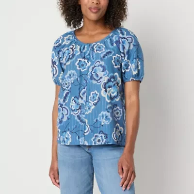 St. John's Bay Womens Round Neck Short Sleeve Blouse