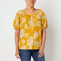 St. John's Bay Womens Round Neck Short Sleeve Blouse