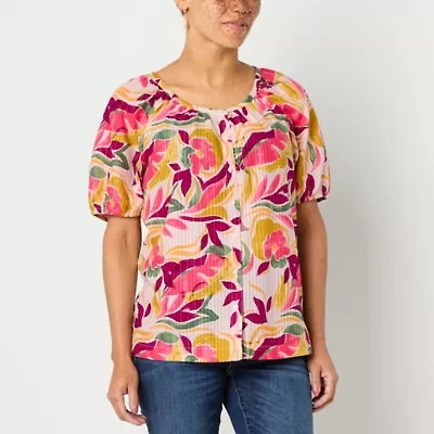 St. John's Bay Womens Round Neck Short Sleeve Blouse