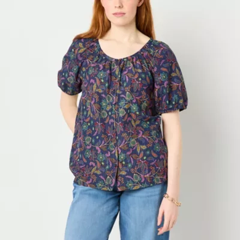St. John's Bay Womens Round Neck Short Sleeve Blouse