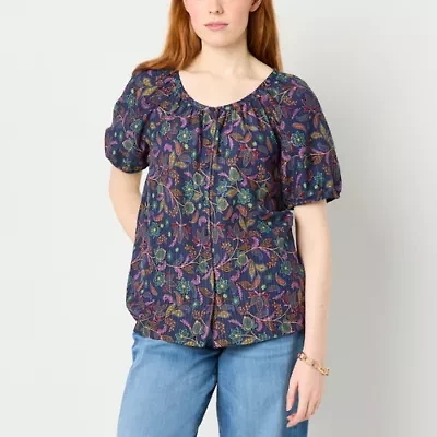 St. John's Bay Womens Round Neck Short Sleeve Blouse