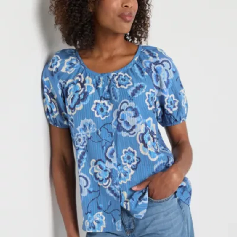 St. John's Bay Womens Round Neck Short Sleeve Blouse