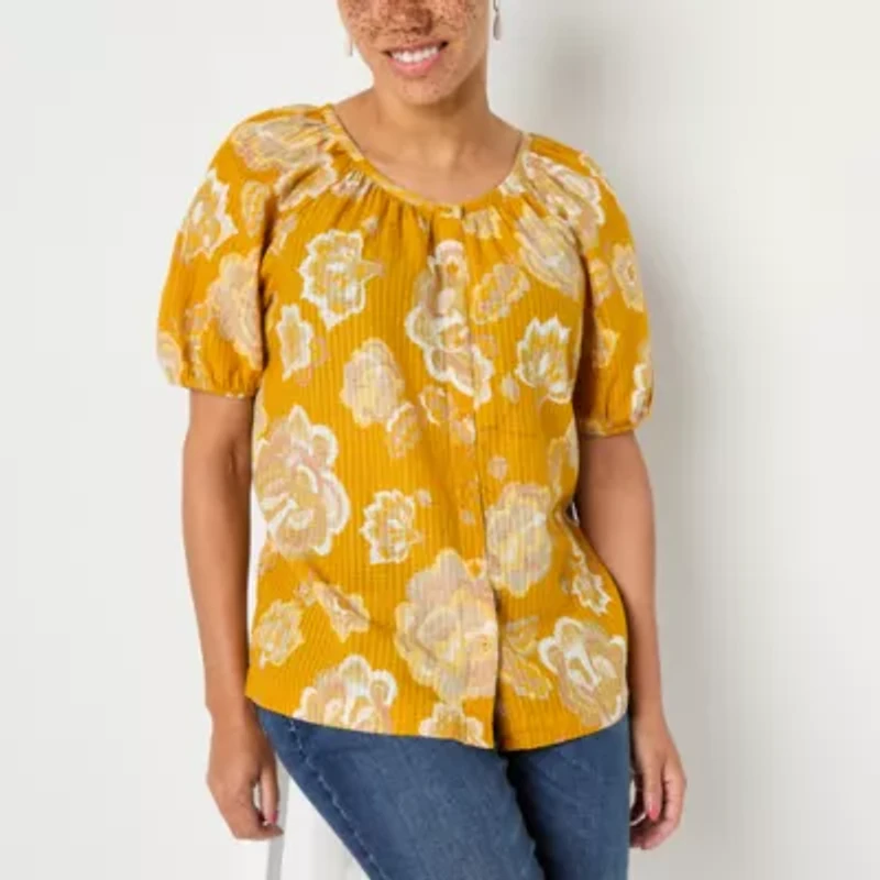 St. John's Bay Womens Round Neck Short Sleeve Blouse