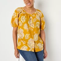 St. John's Bay Womens Round Neck Short Sleeve Blouse