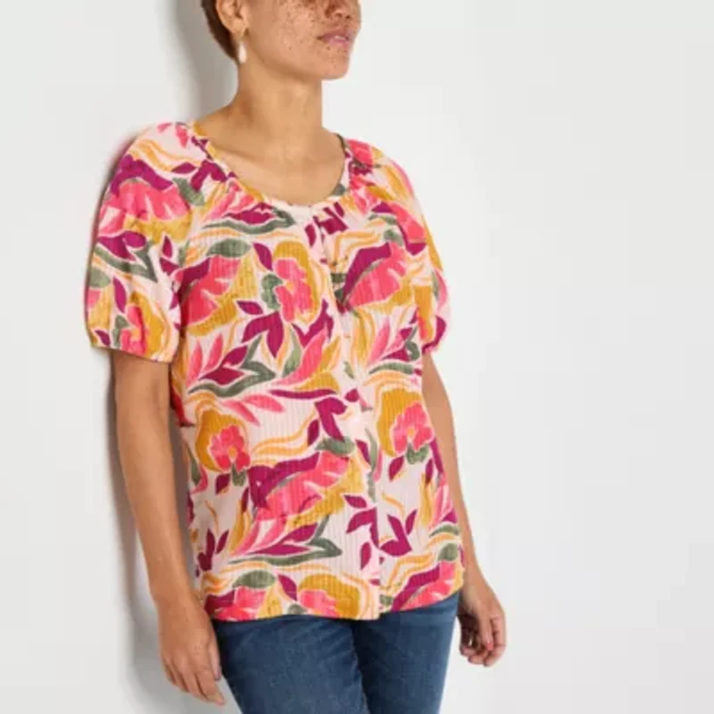 St. John's Bay Womens Round Neck Short Sleeve Blouse
