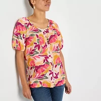 St. John's Bay Womens Round Neck Short Sleeve Blouse