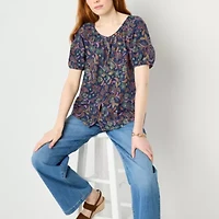 St. John's Bay Womens Round Neck Short Sleeve Blouse