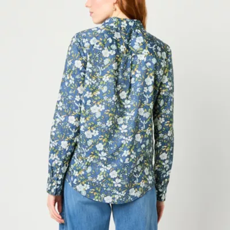 St. John's Bay Womens Long Sleeve Regular Fit Button-Down Shirt