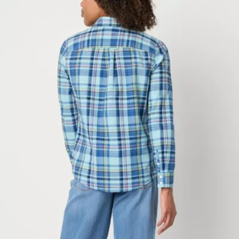 St. John's Bay Womens Long Sleeve Regular Fit Button-Down Shirt