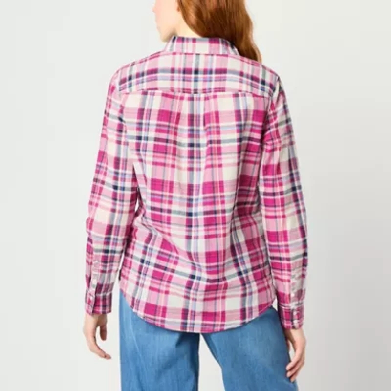 St. John's Bay Womens Long Sleeve Regular Fit Button-Down Shirt