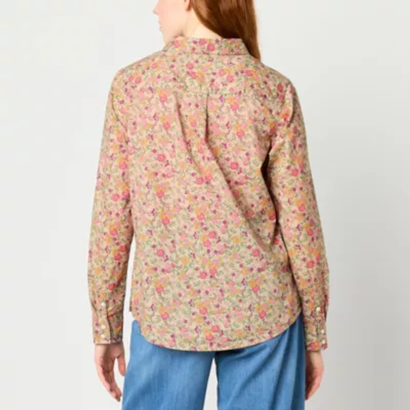 St. John's Bay Womens Long Sleeve Regular Fit Button-Down Shirt