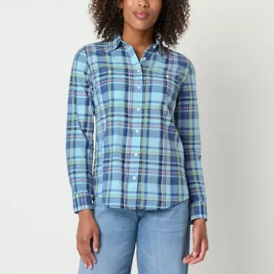 St. John's Bay Womens Long Sleeve Regular Fit Button-Down Shirt