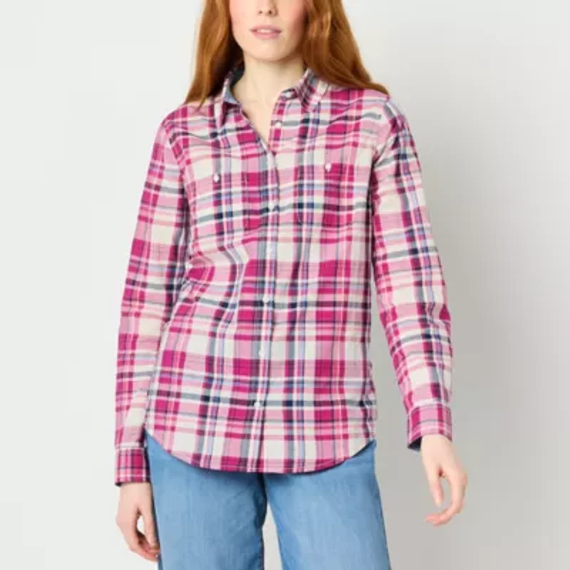 St. John's Bay Womens Long Sleeve Regular Fit Button-Down Shirt