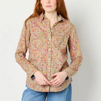 St. John's Bay Womens Long Sleeve Regular Fit Button-Down Shirt