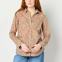 St. John's Bay Womens Long Sleeve Regular Fit Button-Down Shirt