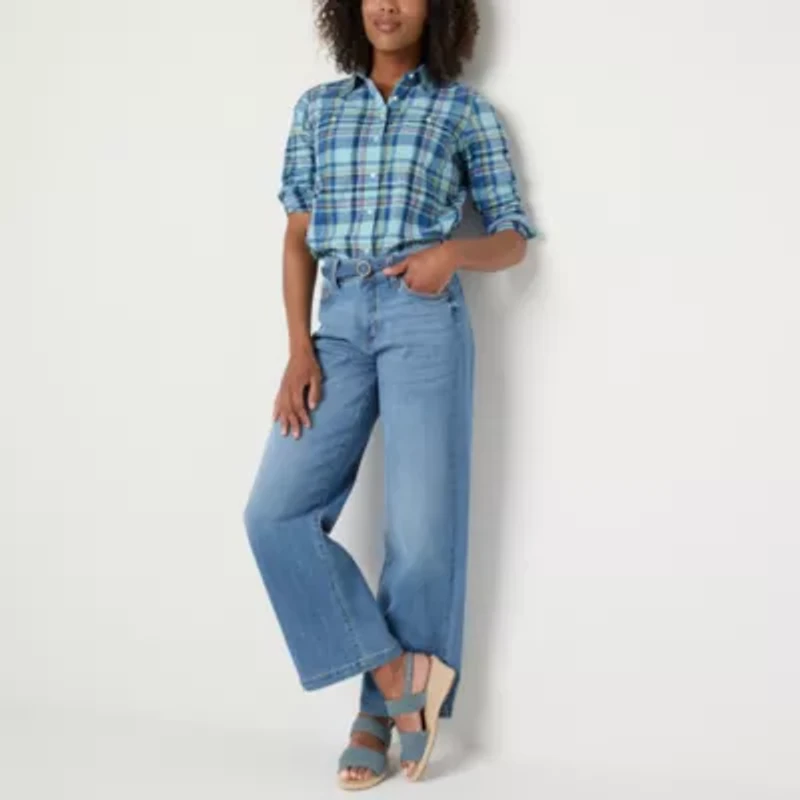 St. John's Bay Womens Long Sleeve Regular Fit Button-Down Shirt