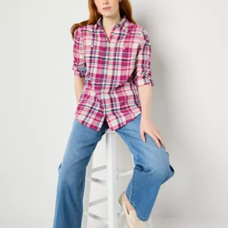 St. John's Bay Womens Long Sleeve Regular Fit Button-Down Shirt