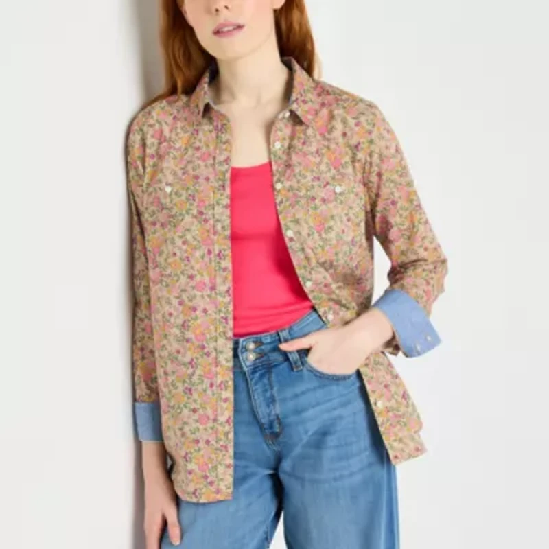 St. John's Bay Womens Long Sleeve Regular Fit Button-Down Shirt