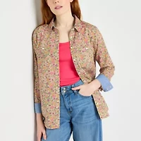 St. John's Bay Womens Long Sleeve Regular Fit Button-Down Shirt