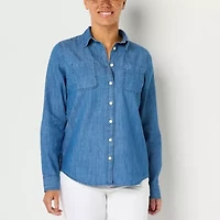 St. John's Bay Womens Long Sleeve Regular Fit Button-Down Shirt