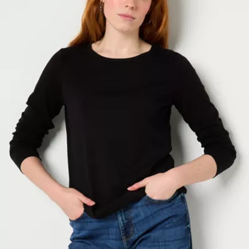St. John's Bay Womens Crew Neck Long Sleeve T-Shirt