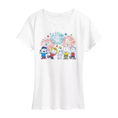 Womens Crew Neck Short Sleeve Regular Fit Peanuts Graphic T-Shirt