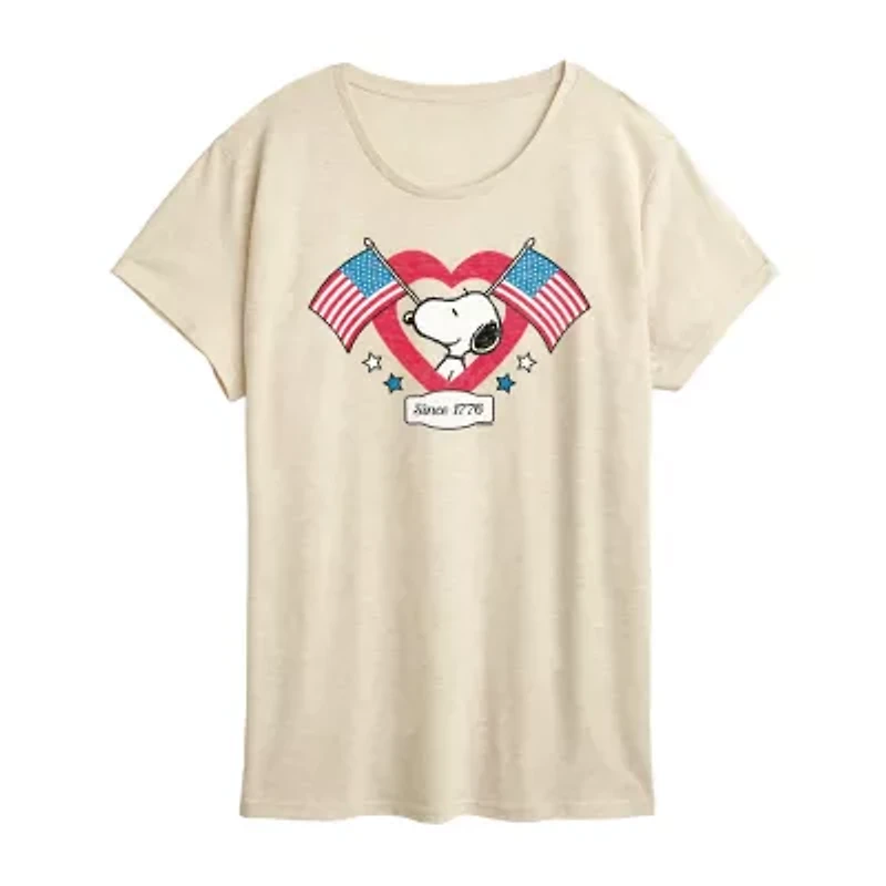 Womens Crew Neck Short Sleeve Regular Fit Peanuts Graphic T-Shirt