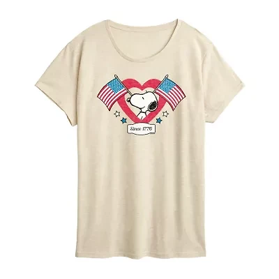 Womens Crew Neck Short Sleeve Regular Fit Peanuts Graphic T-Shirt
