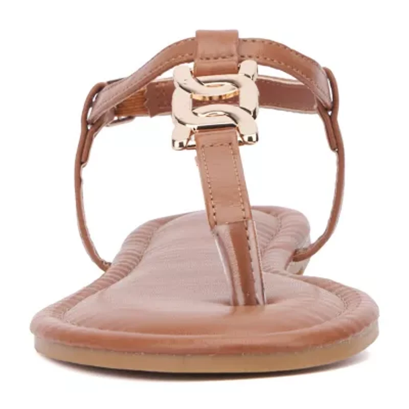 New York & Company Womens Kaia T-Strap Flat Sandals