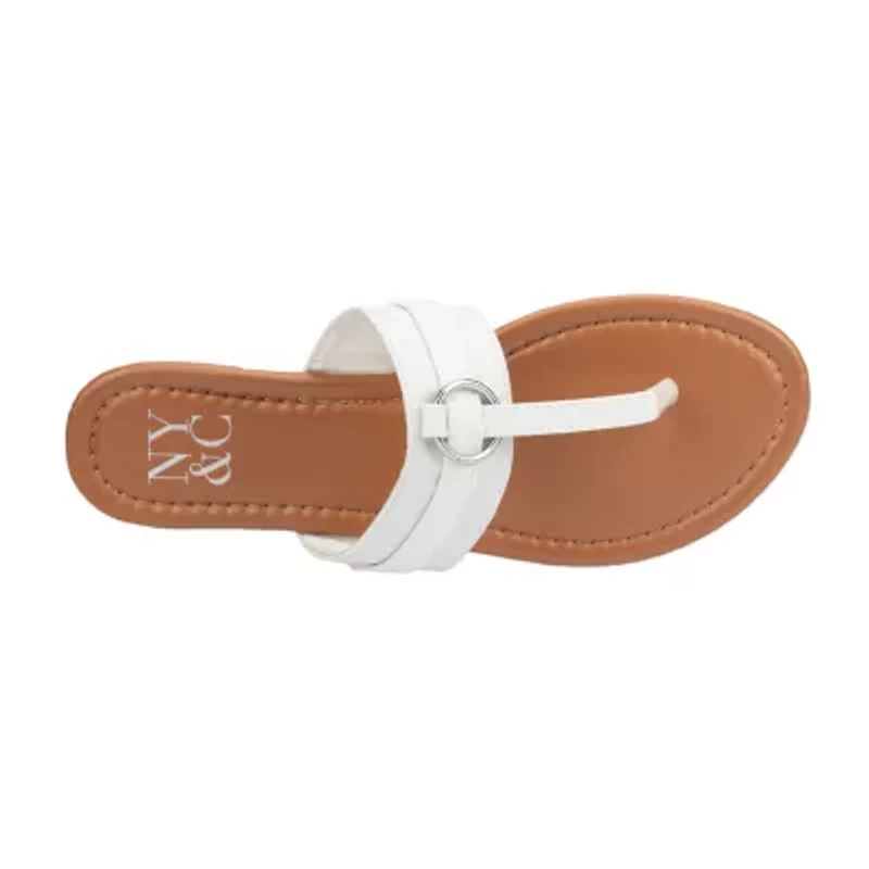 New York & Company Womens Julianna T-Strap Flat Sandals
