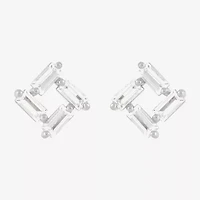 Limited Quantities! Lab Created White Sapphire Sterling Silver 9.4mm Square Stud Earrings