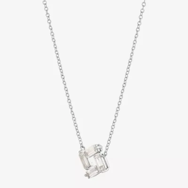 Limited Quantities! Womens Lab Created White Sapphire Sterling Silver Square 18 Inch Pendant Necklace