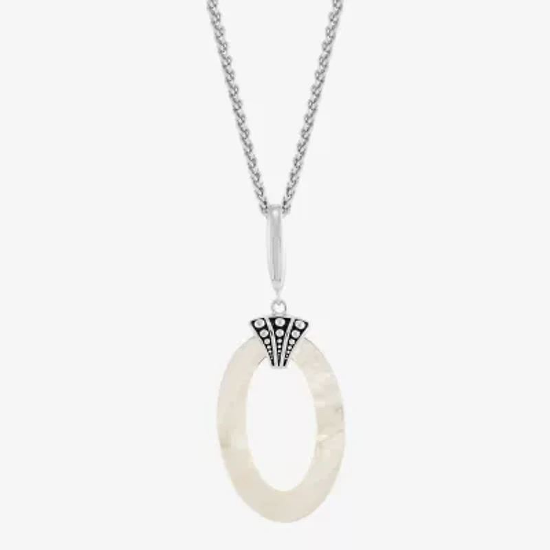 Limited Quantities! Womens Genuine White Mother Of Pearl Sterling Silver Oval 18 Inch Pendant Necklace