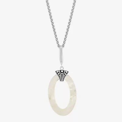 Limited Quantities! Womens Genuine White Mother Of Pearl Sterling Silver Oval 18 Inch Pendant Necklace