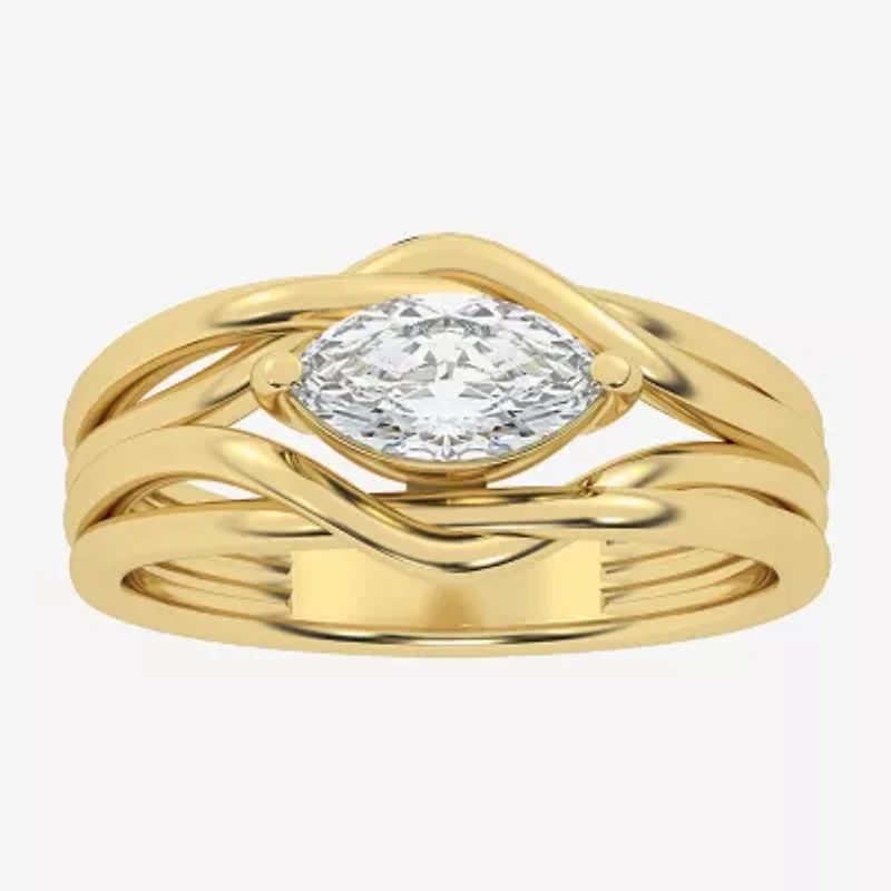 (Si2 / G) Womens 3/4 CT. Lab Grown White Diamond 10K Gold Marquise Cocktail Ring
