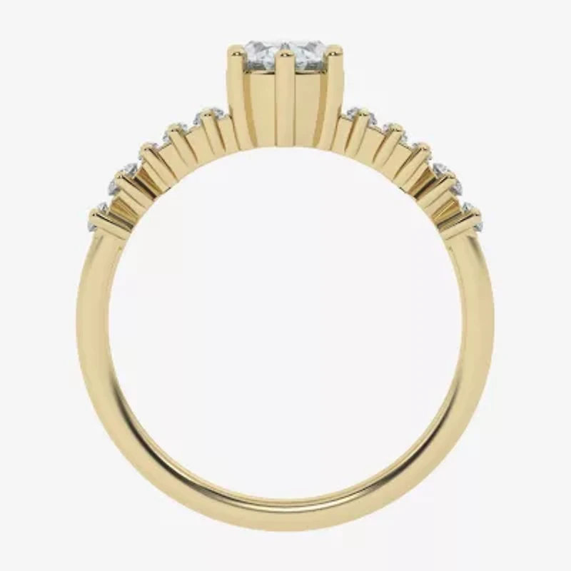 (Si2 / G) Womens 1 1/3 CT. T.W. Lab Grown White Diamond 10K Gold Oval Cocktail Ring