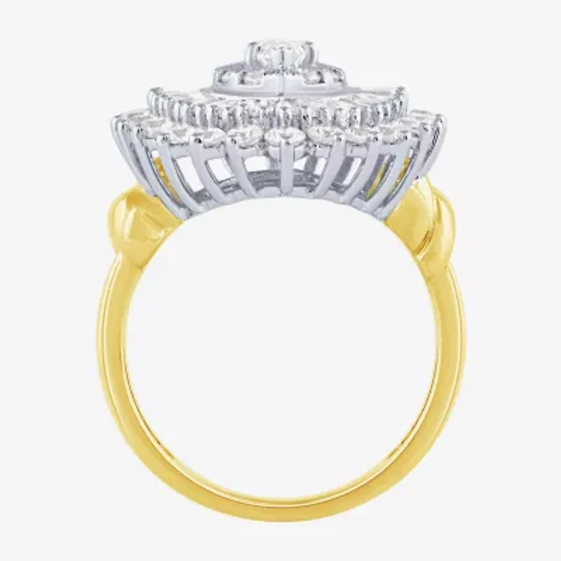 (Si2 / G) Womens 2 1/2 CT. T.W. Lab Grown White Diamond 10K Gold Oval Marquise Cluster Cocktail Ring