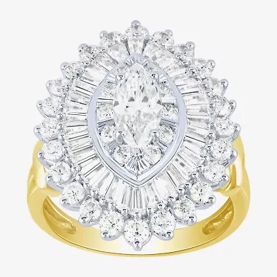 (Si2 / G) Womens 2 1/2 CT. T.W. Lab Grown White Diamond 10K Gold Oval Marquise Cluster Cocktail Ring