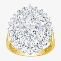 (Si2 / G) Womens 2 1/2 CT. T.W. Lab Grown White Diamond 10K Gold Oval Marquise Cluster Cocktail Ring