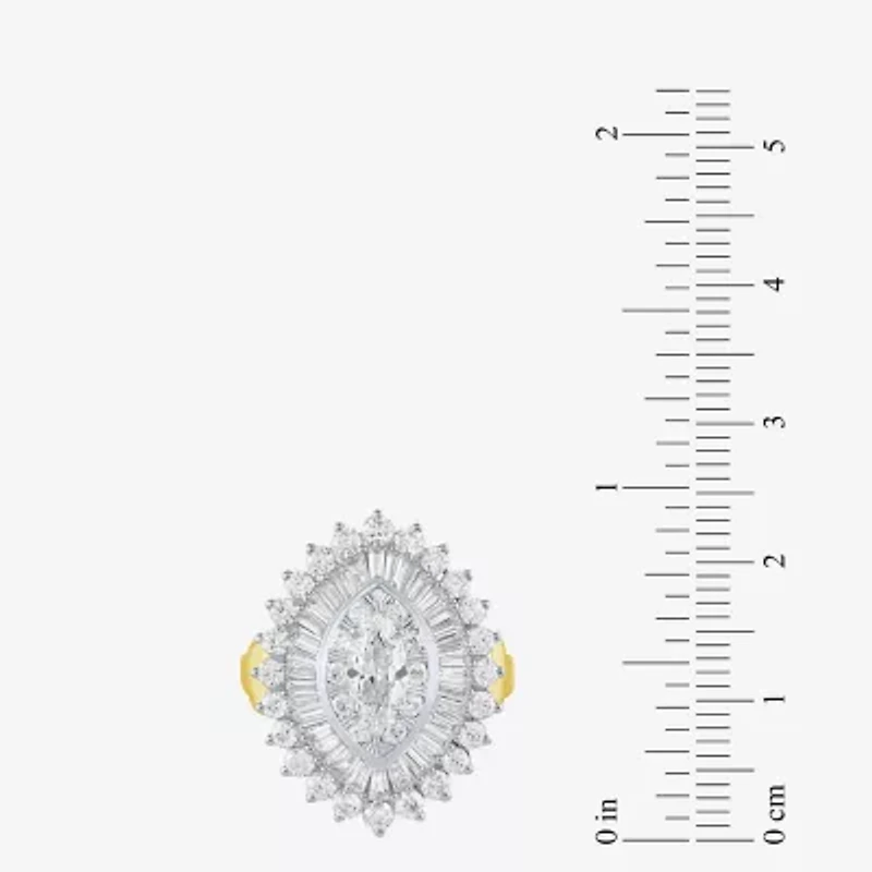 (Si2 / G) Womens 2 1/2 CT. T.W. Lab Grown White Diamond 10K Gold Oval Marquise Cluster Cocktail Ring