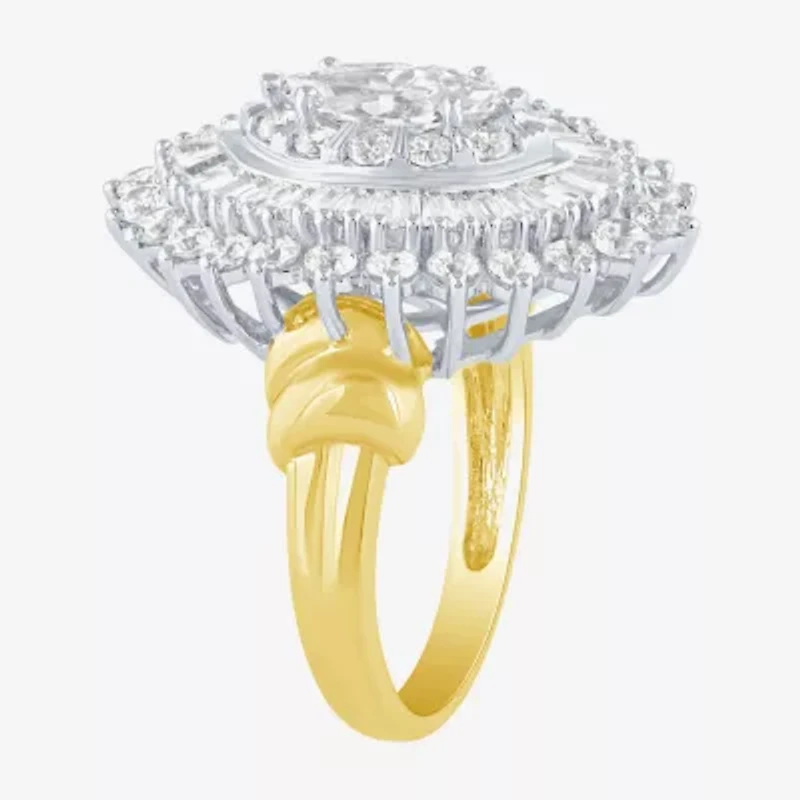 (Si2 / G) Womens 2 1/2 CT. T.W. Lab Grown White Diamond 10K Gold Oval Marquise Cluster Cocktail Ring