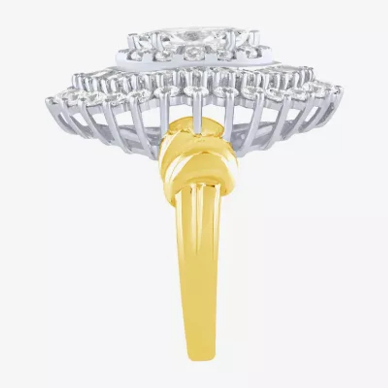 (Si2 / G) Womens 2 1/2 CT. T.W. Lab Grown White Diamond 10K Gold Oval Marquise Cluster Cocktail Ring