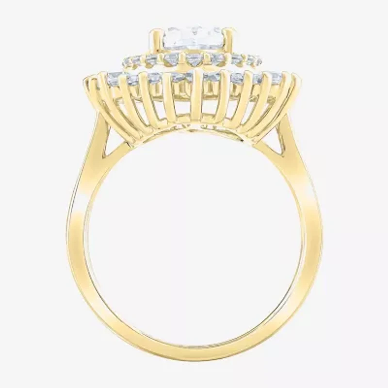 (Si2 / G) Womens 3 1/2 CT. T.W Lab Grown White Diamond 10K Gold Oval Sunburst Cluster Cocktail Ring