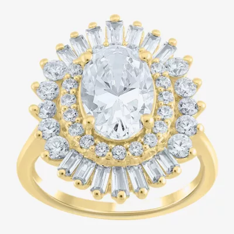 (Si2 / G) Womens 3 1/2 CT. T.W Lab Grown White Diamond 10K Gold Oval Sunburst Cluster Cocktail Ring