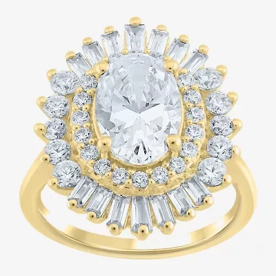 (Si2 / G) Womens 3 1/2 CT. T.W Lab Grown White Diamond 10K Gold Oval Sunburst Cluster Cocktail Ring
