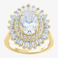 (Si2 / G) Womens 3 1/2 CT. T.W Lab Grown White Diamond 10K Gold Oval Sunburst Cluster Cocktail Ring